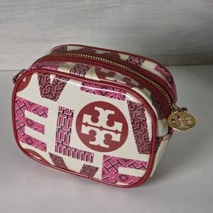 Tory Burch Pink and Red Geometric Cosmetic Case
